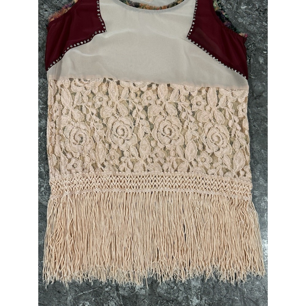 BKE Gimmicks Womens Mixed Media Lace Fringed Keyhole Neck Tank Sz XS - Picture 6 of 11